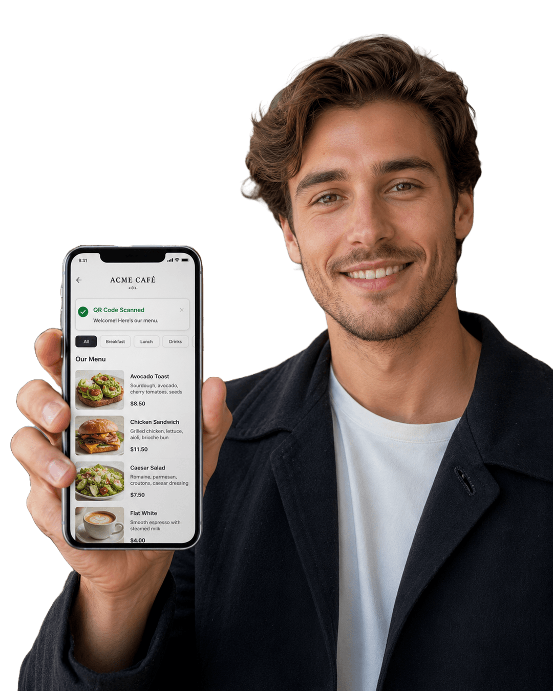 Customer browsing the QR menu on a phone